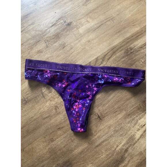 NWT VICTORIA'S SECRET PURPLE RED PINK STAR LOGO THICK WAISTBAND THONG PANTIES XL - Picture 3 of 7